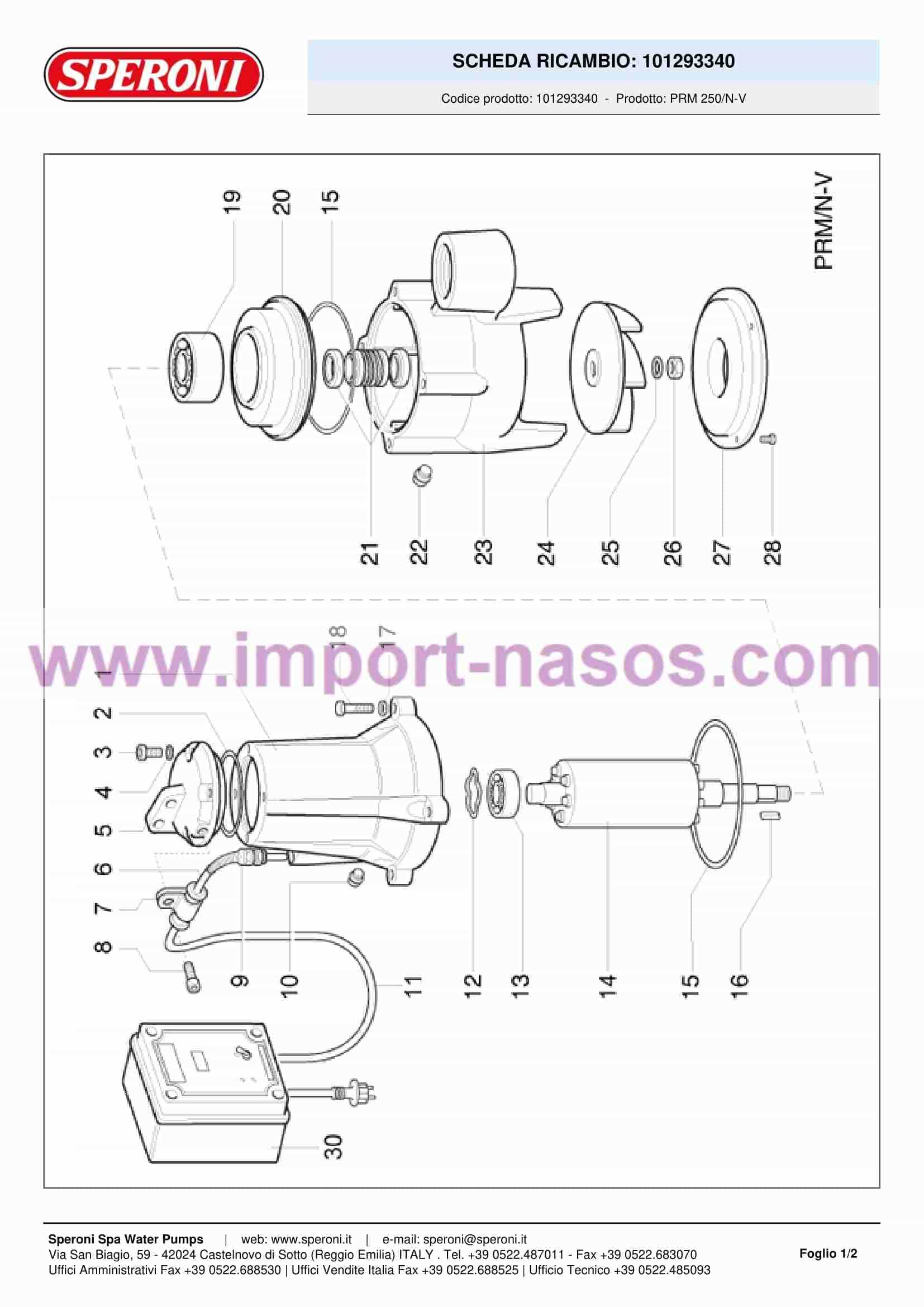 запчасти, торцевое уплотнение для насоса speroni PRM 250 N-V